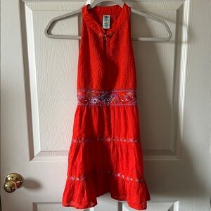 Free‎ People Womens Embroidered Sleeveless Smocked Red Tunic Top Size 4